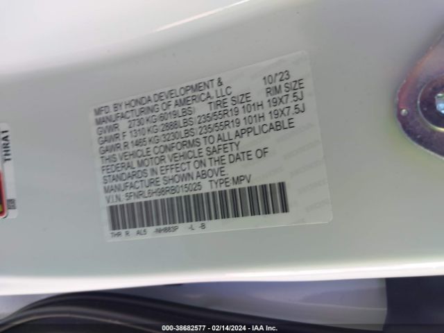 5FNRL6H98RB015025 Honda Odyssey Elite