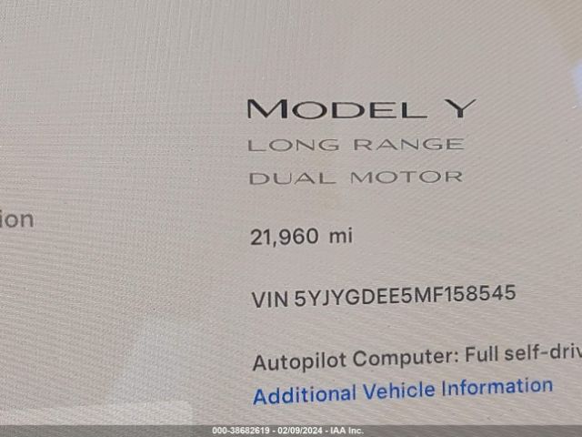 5YJYGDEE5MF158545 Tesla Model Y Long Range Dual Motor All-wheel Drive