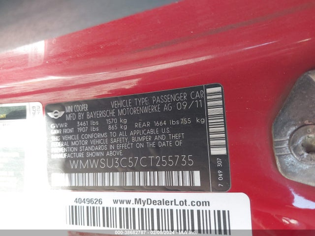 2012 MINI COOPER WMWSU3C57CT255735 Photo 8