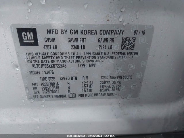Chevrolet Trax Lt 2019 KL7CJPSBXKB722646 Image 9