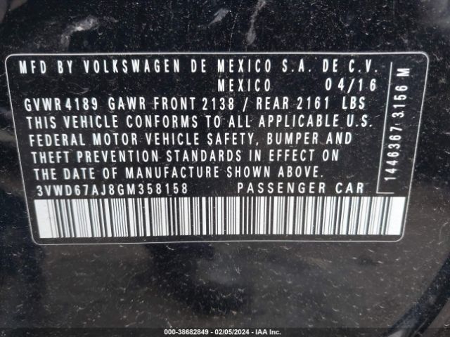 3VWD67AJ8GM358158 Volkswagen Jetta 1.4t Se
