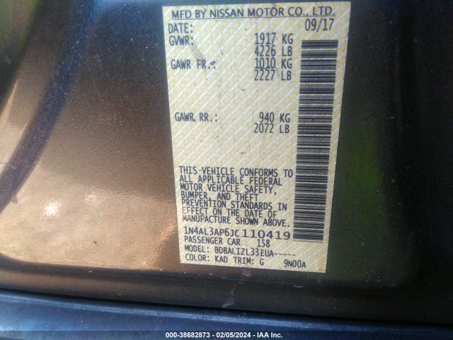 Nissan Altima 2.5 Sv 2018 1N4AL3AP6JC110419 Image 9