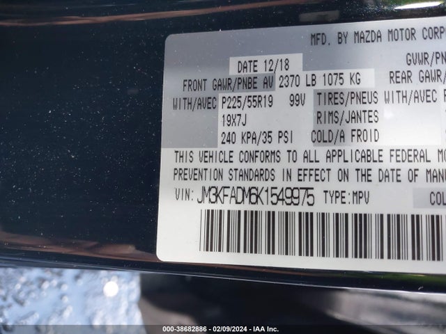 2019 MAZDA CX-5 GRAND TOURING VIN: JM3KFADM6K1549975