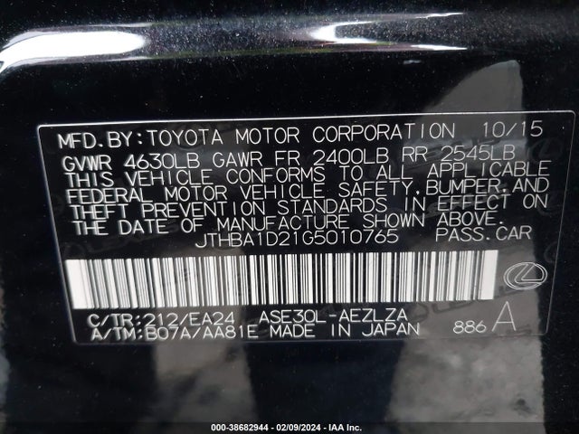 Lexus IS 200T 2016 JTHBA1D21G5010765 Image 9