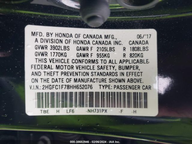 2HGFC1F78HH652076 Honda Civic Ex-l