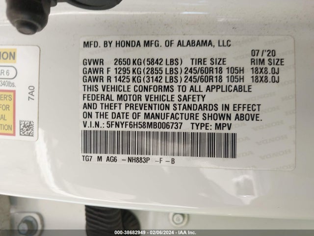 Honda Pilot Awd Ex-l 2021 5FNYF6H58MB006737 Image 9
