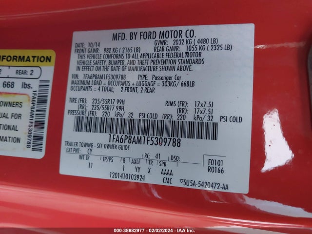 Ford Mustang V6 2015 1FA6P8AM1F5309788 Image 9