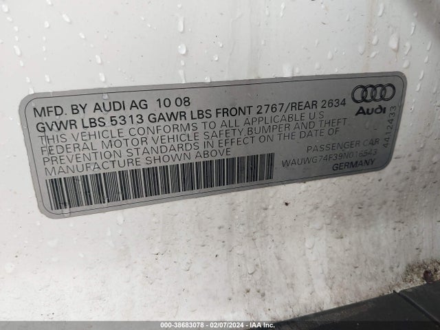 38683078 :رقم المزاد ، WAUWG74F39N016543 vin ، 2009 Audi A6 3.0 Premium مزاد بيع