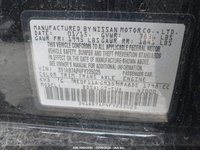Nissan SENTRA SL 2015 3N1AB7AP4FY225025 Image 9