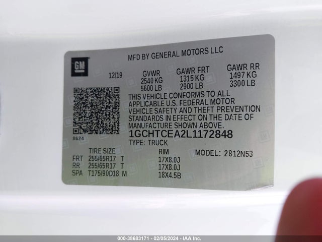 2020 CHEVROLET COLORADO 4WD LONG BOX LT VIN: 1GCHTCEA2L1172848