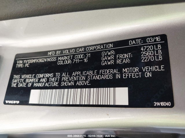 Volvo S60 T5 Drive-e Premier 2016 YV126MFK9G2414555 Image 9
