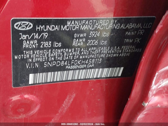 Hyundai ELANTRA SEL 2019 5NPD84LF0KH458113 Image 9