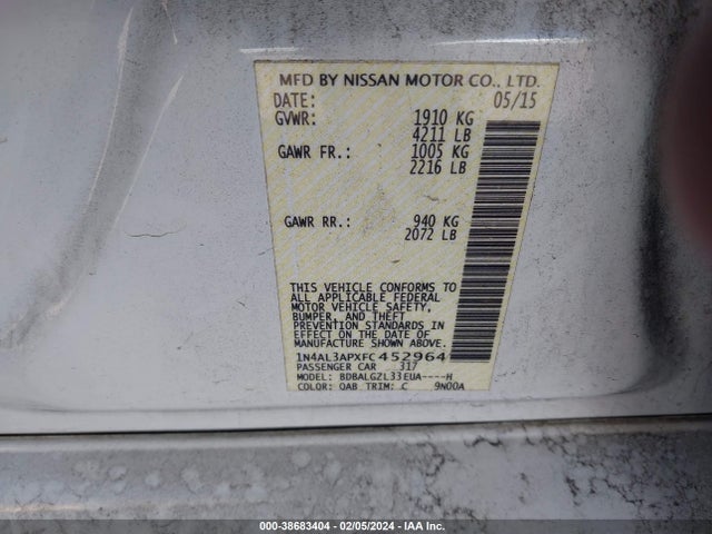 Nissan Altima 2.5 S 2015 1N4AL3APXFC452964 Image 9