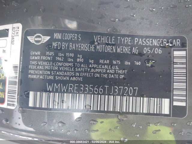 2006 MINI COOPER S WMWRE33566TJ37207 Photo 8