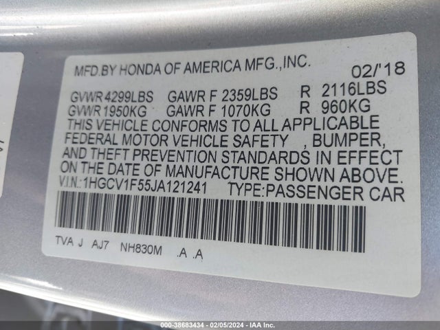 Honda Accord Ex-l 2018 1HGCV1F55JA121241 Image 9