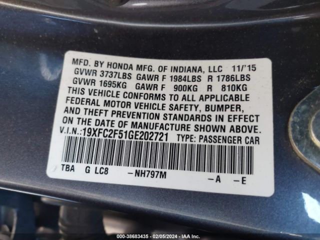 19XFC2F51GE202721 Honda Civic Lx