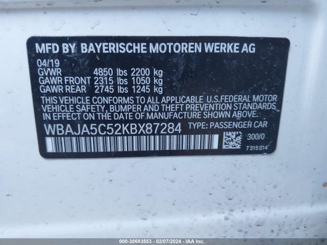 BMW 530I 2019 WBAJA5C52KBX87284 Image 9