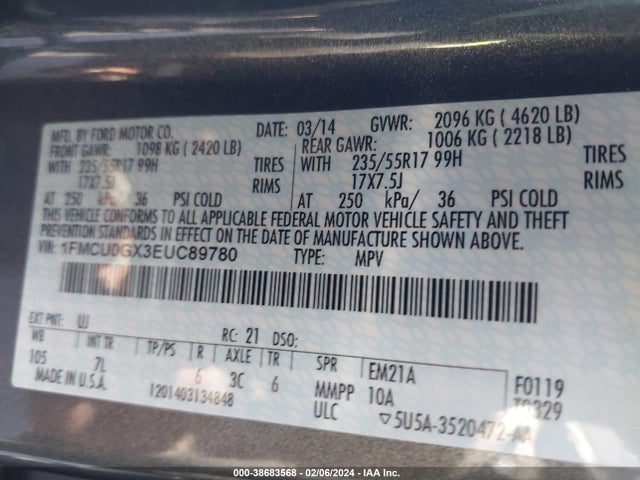 Ford ESCAPE SE 2014 1FMCU0GX3EUC89780 Image 9