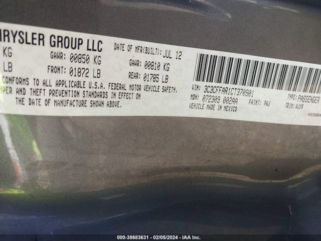 2012 FIAT 500 3C3CFFAR1CT370901 Photo 8