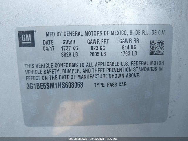 Chevrolet Cruze Lt Auto 2017 3G1BE6SM1HS608068 Image 9