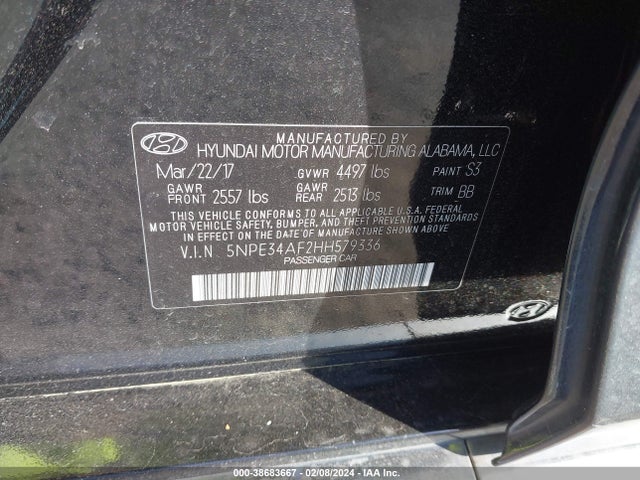 2017 HYUNDAI SONATA LIMITED VIN: 5NPE34AF2HH579336