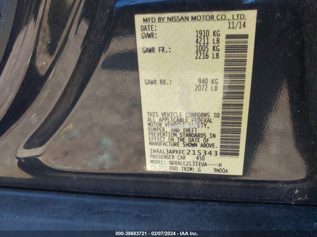 Nissan Altima 2.5 S 2015 1N4AL3APXFC215343 Image 9
