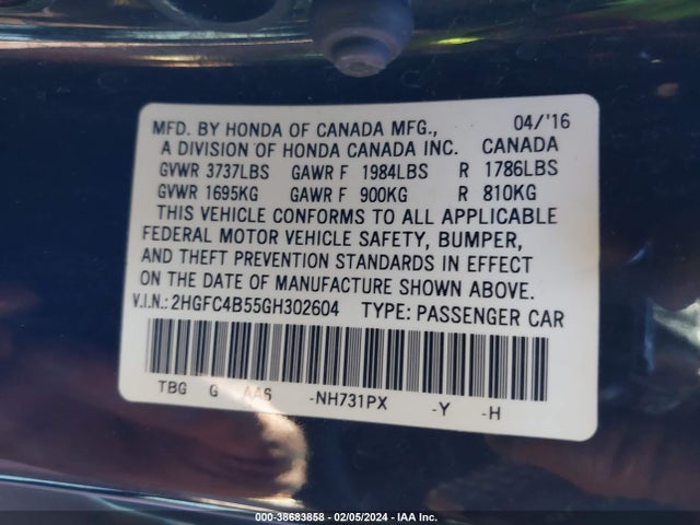 Honda Civic Lx 2016 2HGFC4B55GH302604 Image 9