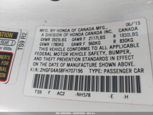 2HGFG4A58FH707196 Honda CIVIC SI