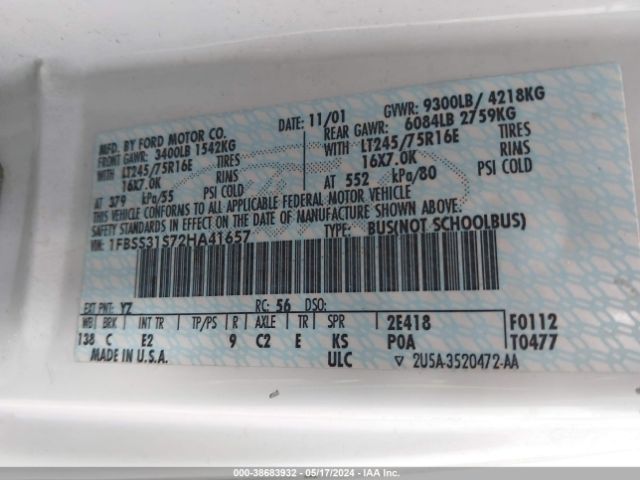 2002 FORD ECONOLINE WAGON 1FBSS31S72HA41657 Photo 8