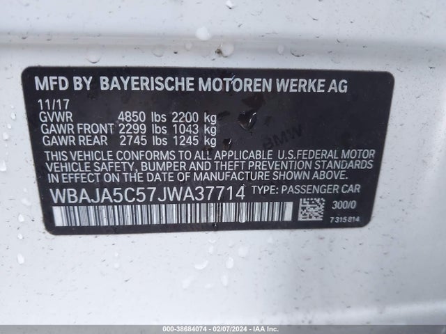 BMW 530I 2018 WBAJA5C57JWA37714 Image 9