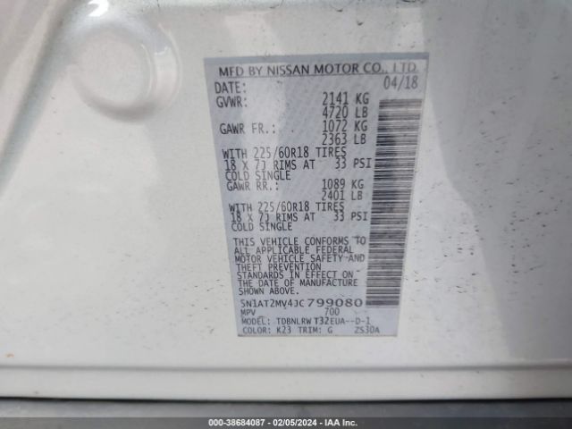5N1AT2MV4JC799080 Nissan Rogue Sl