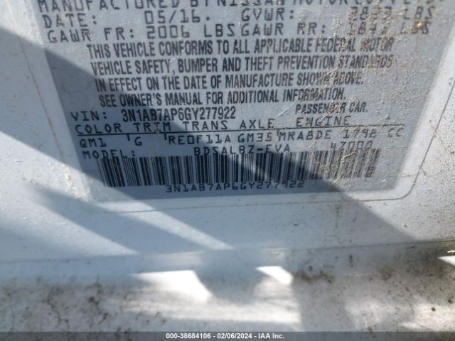 3N1AB7AP6GY277922 Nissan Sentra Fe+ S/s/sl/sr/sv