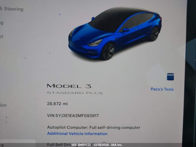 Tesla Model 3 Standard Range Plus Rear-wheel Drive 2021 5YJ3E1EA3MF093917 Image 14