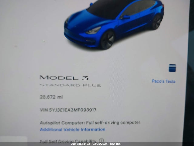Tesla Model 3 Standard Range Plus Rear-wheel Drive 2021 5YJ3E1EA3MF093917 Image 7