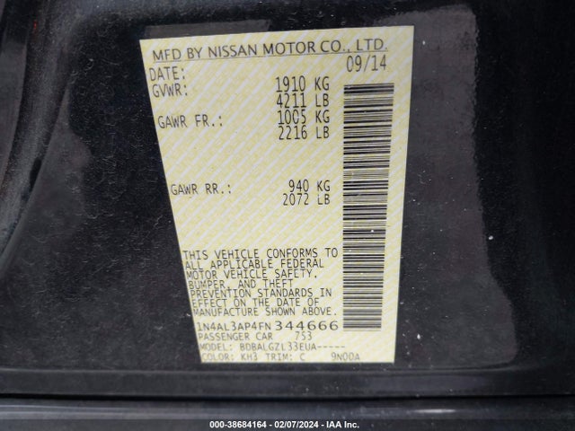 Nissan Altima 2.5 S 2015 1N4AL3AP4FN344666 Image 9