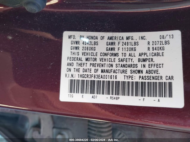 Honda Accord Ex-l V-6 2014 1HGCR3F83EA001616 Image 9