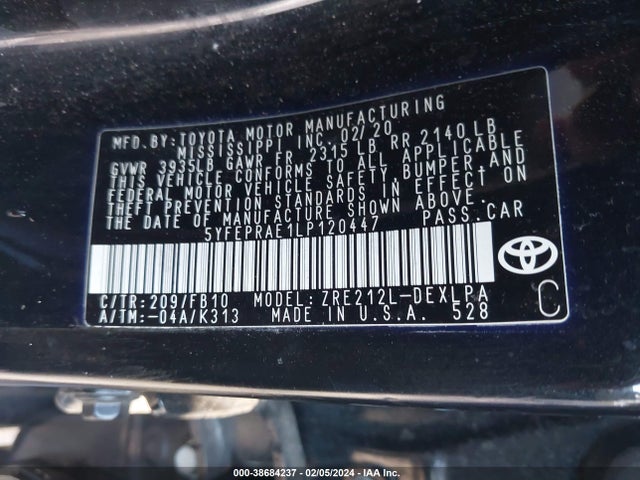 Toyota COROLLA LE 2020 5YFEPRAE1LP120447 Image 9