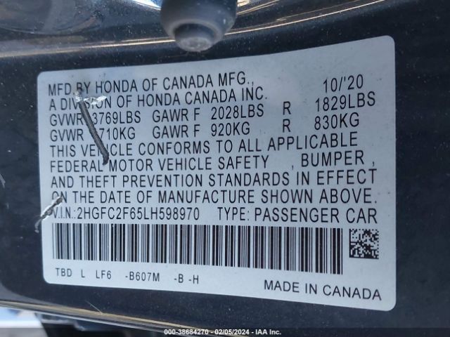2HGFC2F65LH598970 Honda Civic Lx