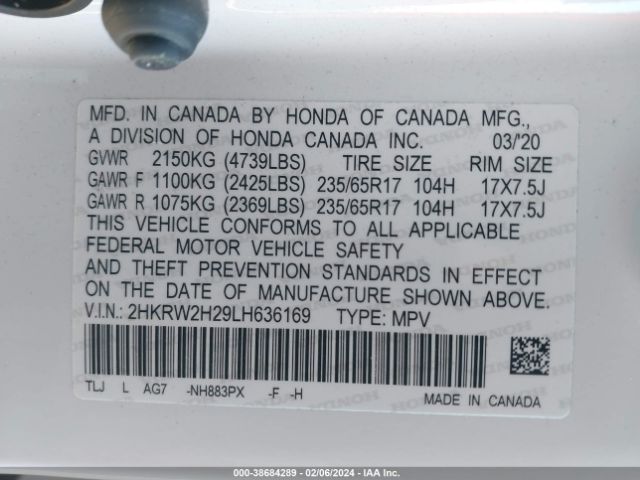 2HKRW2H29LH636169 Honda Cr-v Awd Lx