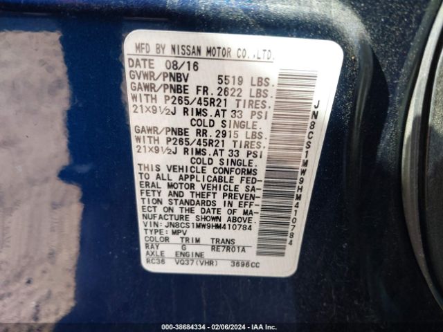 JN8CS1MW9HM410784 Infiniti QX70