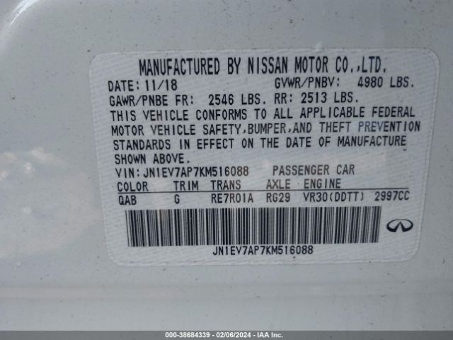 JN1EV7AP7KM516088 Infiniti Q50 3.0t Luxe