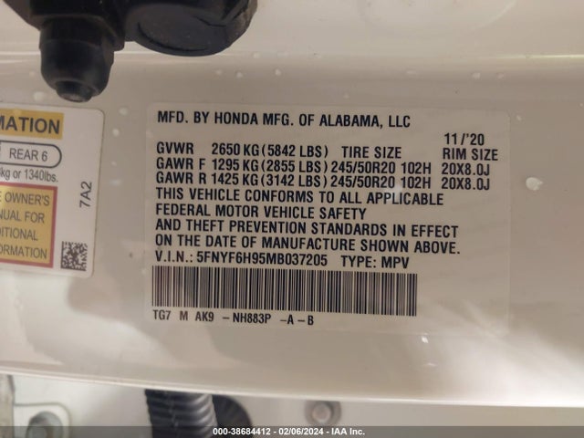 Honda Pilot Awd Touring 8 Passenger 2021 5FNYF6H95MB037205 Image 9