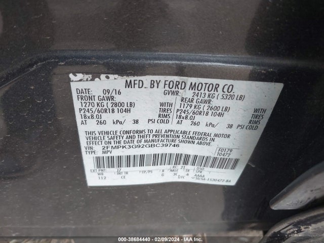Ford EDGE SE 2016 2FMPK3G92GBC39746 Image 9