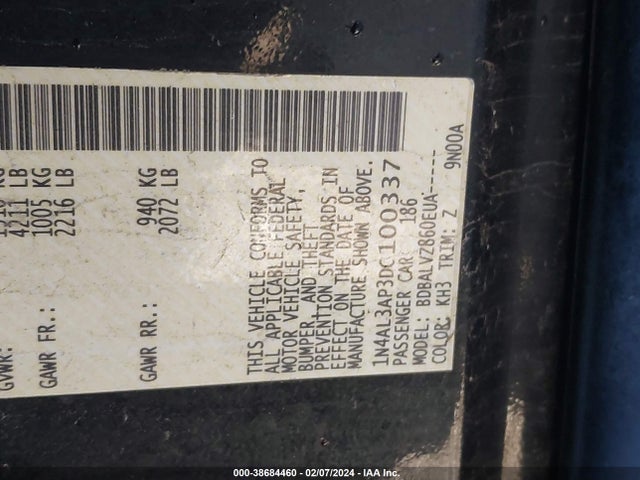 2013 NISSAN ALTIMA 2.5 SL VIN: 1N4AL3AP3DC100337