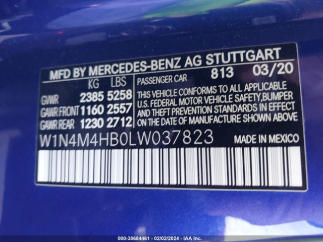 W1N4M4HB0LW037823 Mercedes-Benz Glb 250 4matic