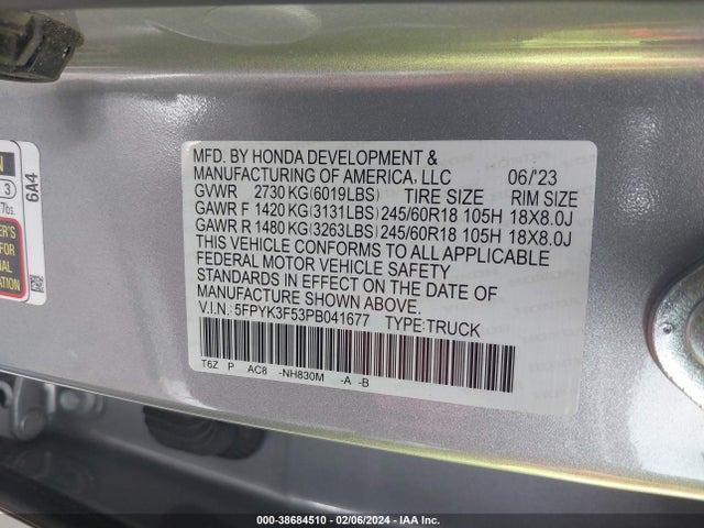 Honda Ridgeline Rtl 2023 5FPYK3F53PB041677 Image 9