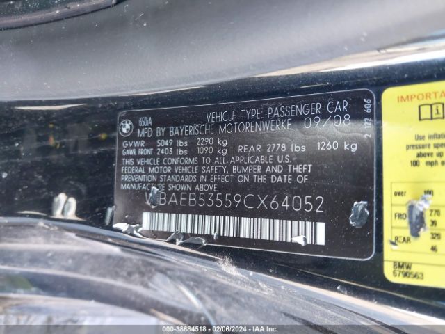 2009 BMW 650I WBAEB53559CX64052 Photo 8
