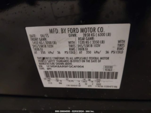 1FM5K8AR9FGC41904 Ford Utility Police Interceptor