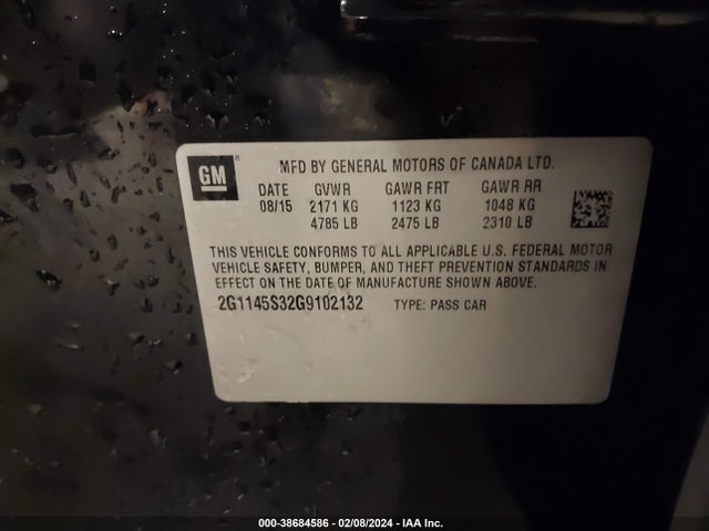 Chevrolet IMPALA 2LZ 2016 2G1145S32G9102132 Image 9