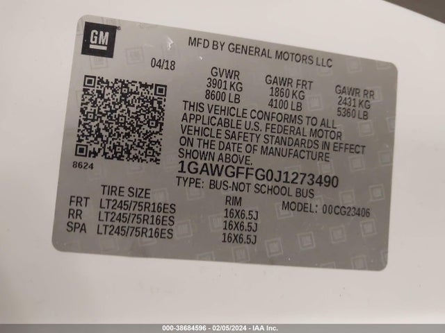 1GAWGFFG0J1273490 Chevrolet Express 2500 Lt